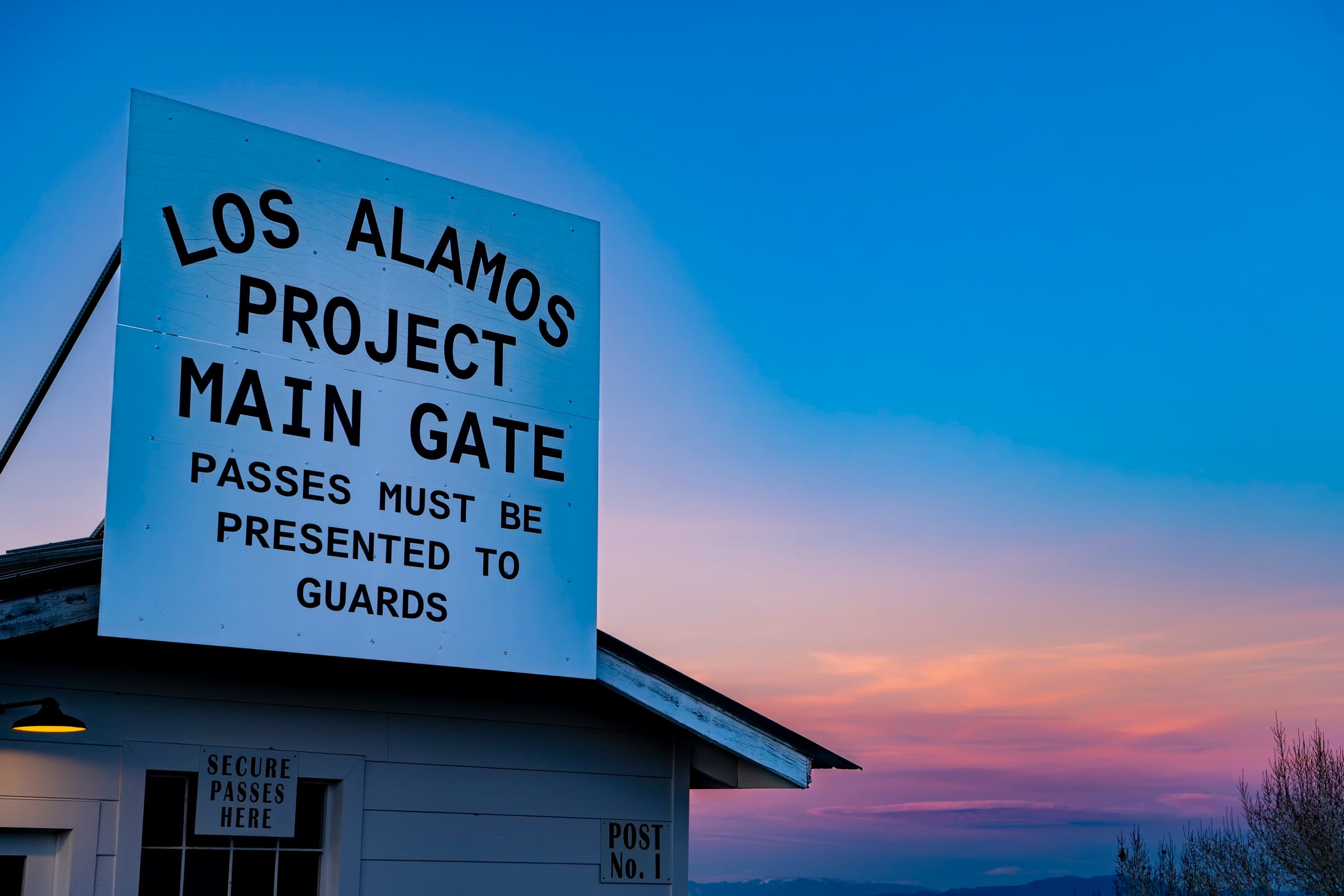 Los Alamos Project Main Gate at sunset