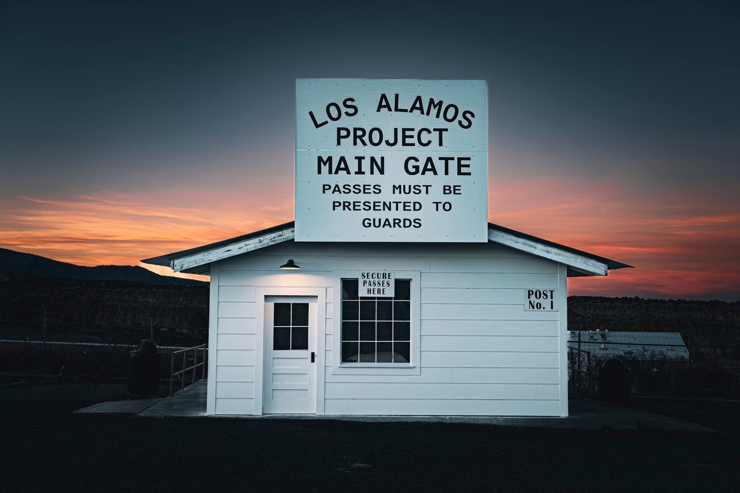 Los Alamos main gate at dusk